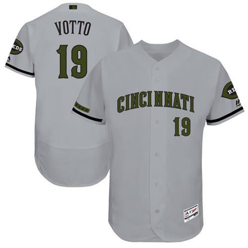 Reds #19 Joey Votto Grey Flexbase Authentic Collection Memorial Day Stitched MLB Jersey